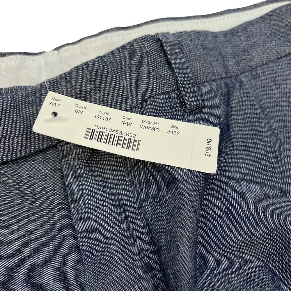 NWT J. Crew Men's Bowery Slim Fit Chambray Pants Chino Blue 34x32
